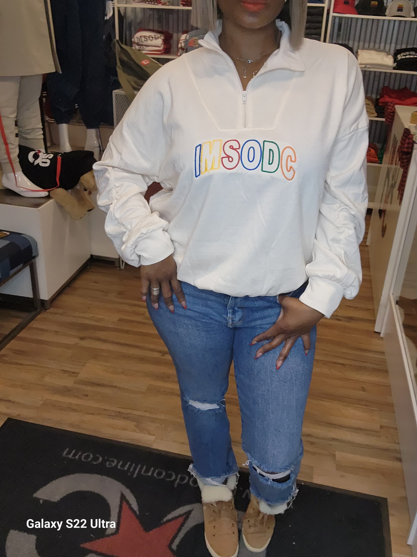 Womens 3/4 Zip Embroidered Sweatshirt