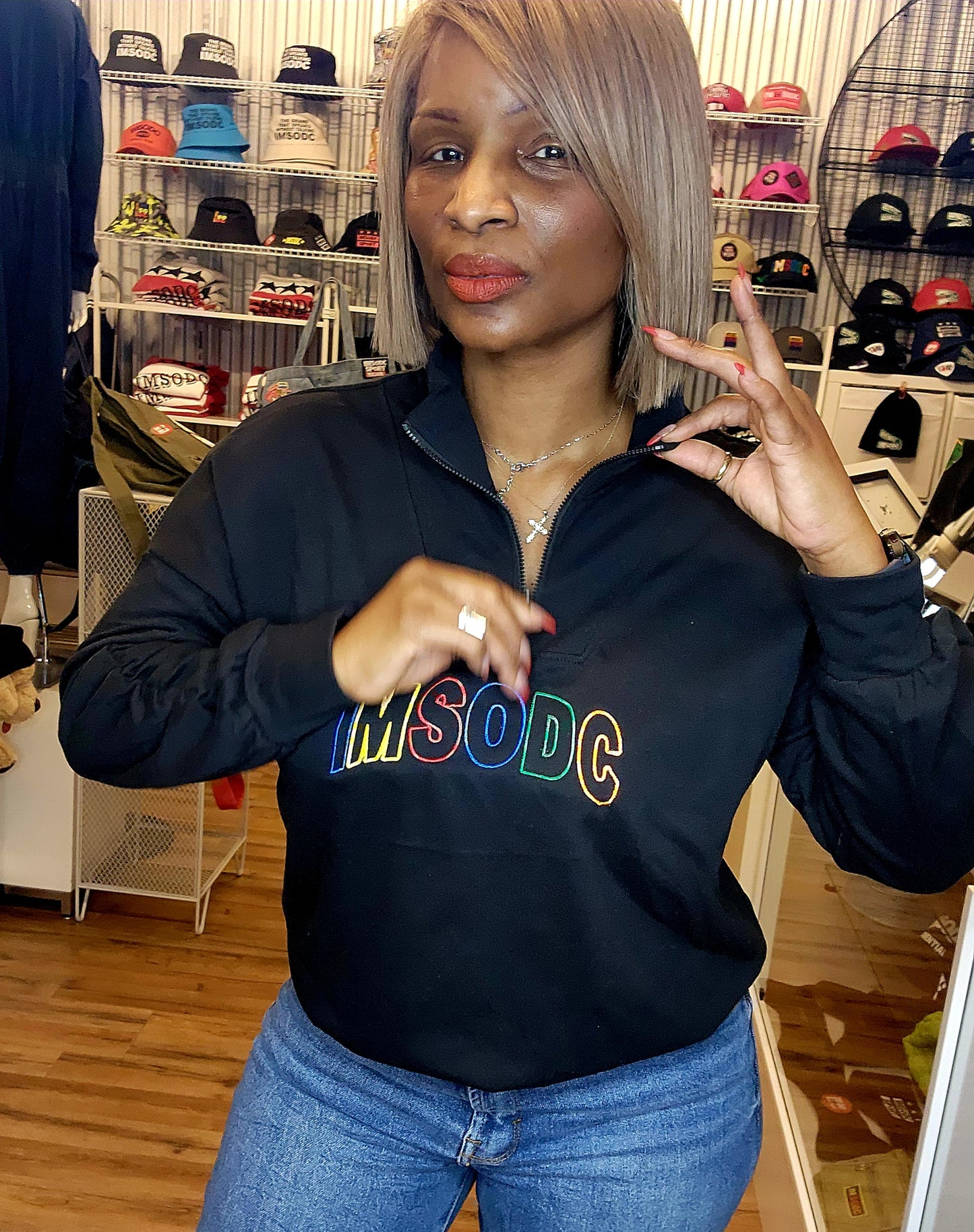 Womens 3/4 Zip Embroidered Sweatshirt