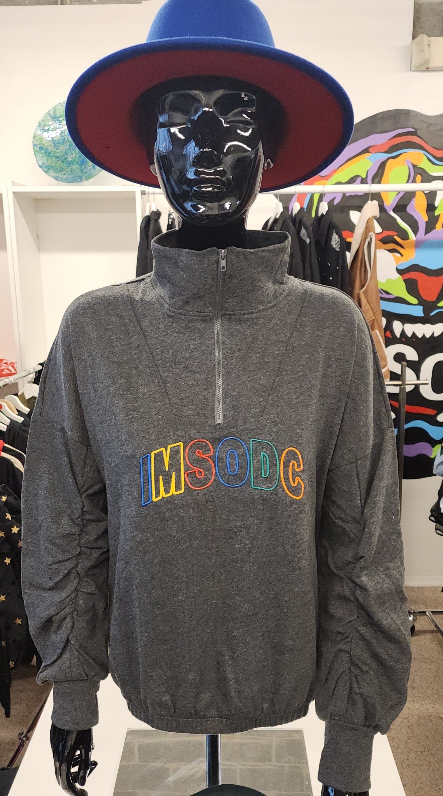 Womens 3/4 Zip Embroidered Sweatshirt